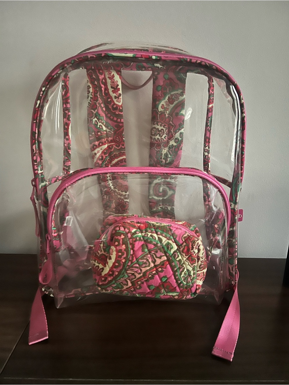 Vera Bradley Clear Backpack with Pink Paisley Trim and Pouch
